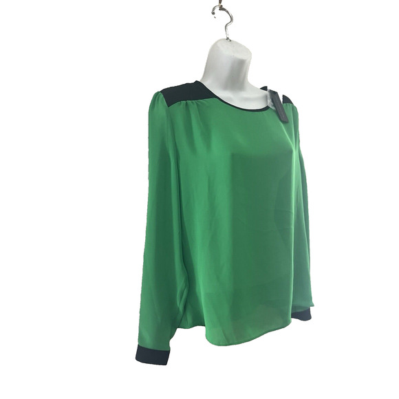 Worthington Blouse Women's Medium Green/Black Slightly Sheer Long Sleeves NWT - Picture 3 of 7